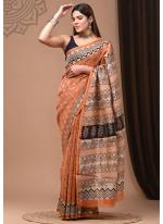 Chanderi Silk Orange Traditional Wear Printed Saree